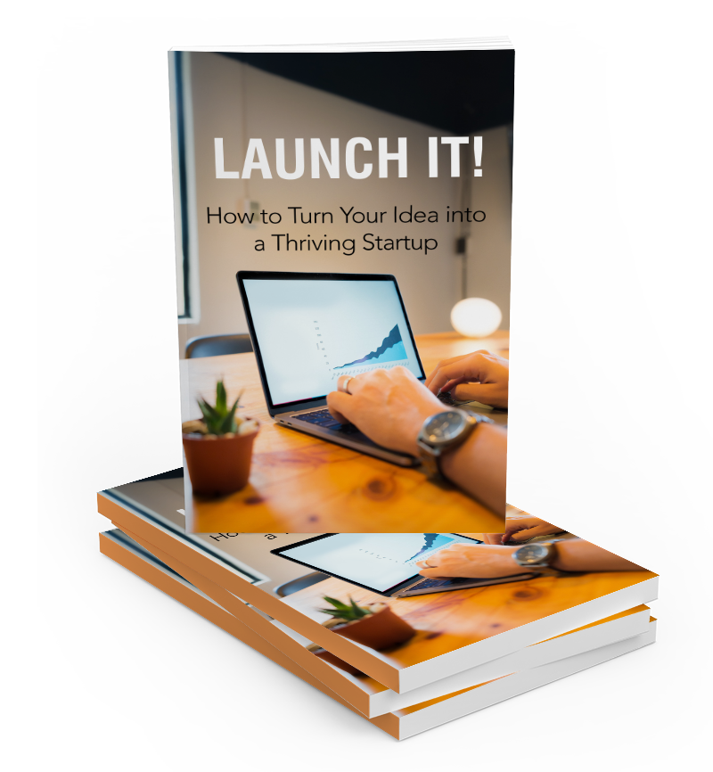 Cover for 'Launch It: How to Turn Your Idea Into a Thriving Startup,' illustrating the journey from concept to successful business.