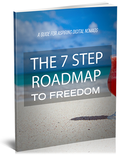 Cover for 'The 7-Step Roadmap to Freedom,' showcasing the essential guide to embracing the digital nomad lifestyle.
